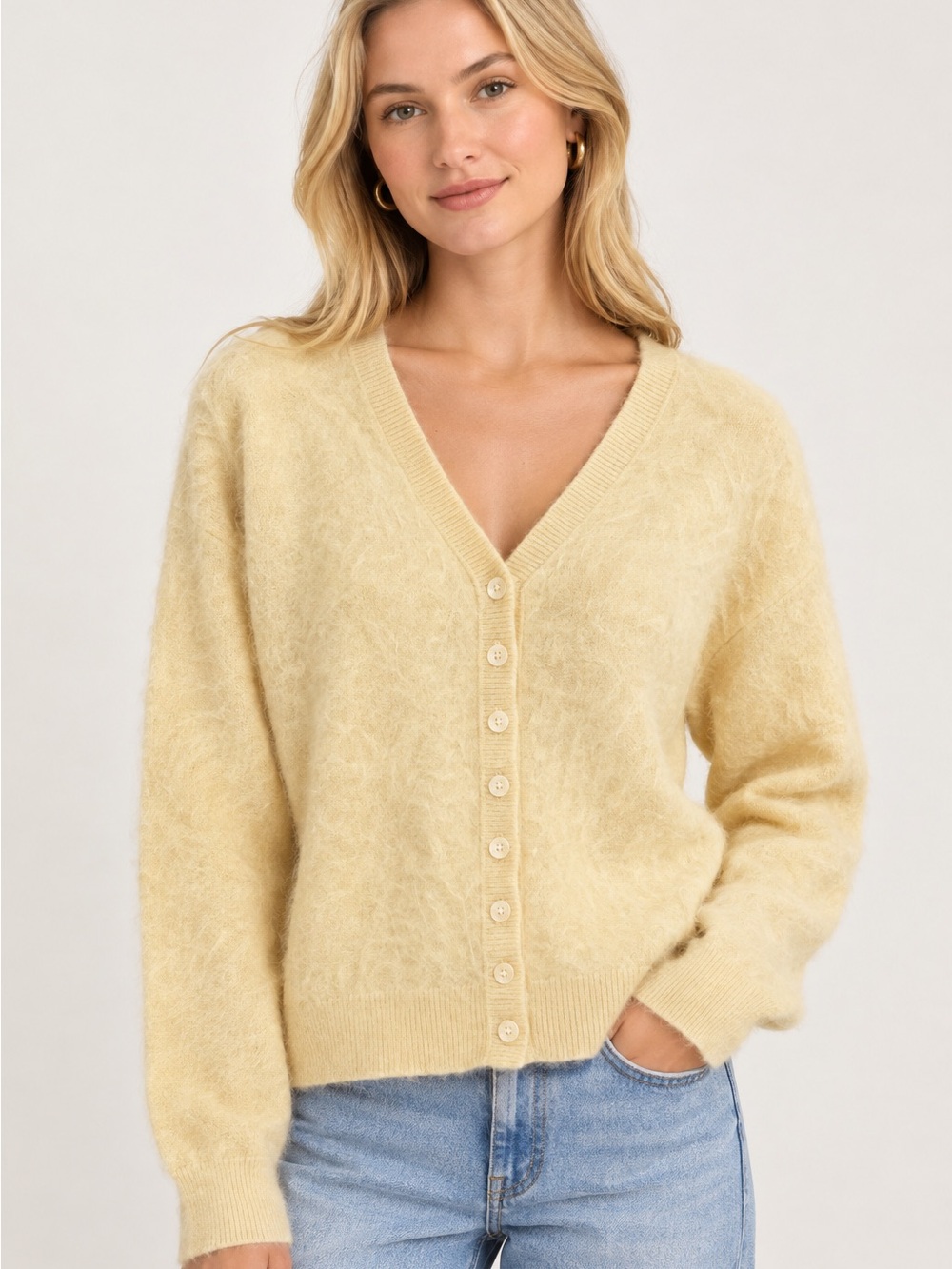 J. Crew Sunlight Yellow Women’s Brushed 100% Cashmere V-Neck Cardigan S CR136